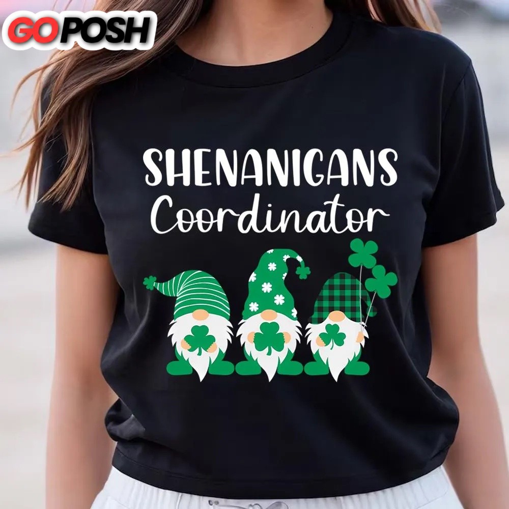 St Patricks Day T Shirt, Gnomes Shenanigans Coordinator Funny St Patricks Day T-Shirt, Funny St Patricks Day Shirts