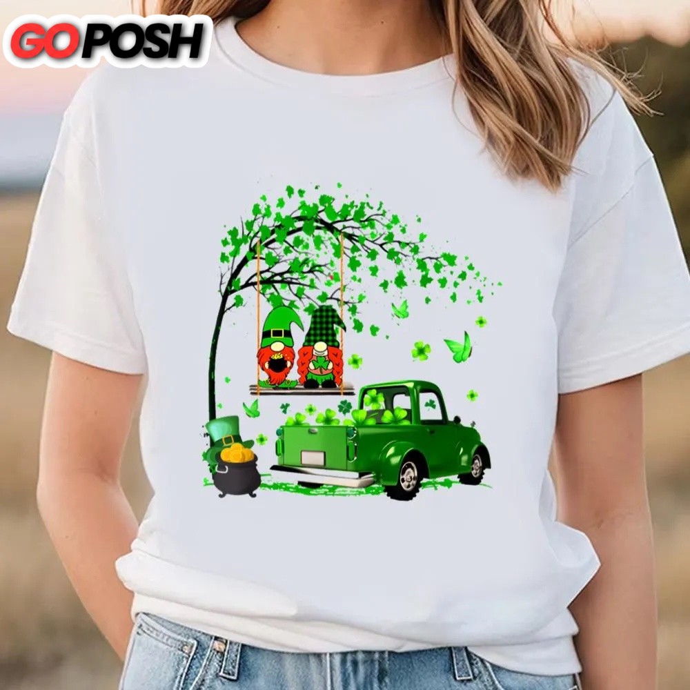 St Patricks Day T Shirt, Green Gnomes Truck Shamrock Happy Saint Patrick’s Day Shirt T-Shirt, Funny St Patricks Day Shirts