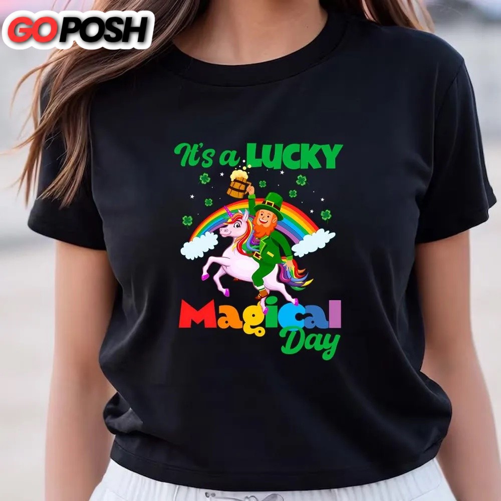 st-patricks-day-t-shirt-its-a-lucky-magical-day-leprechaun-unicorn-rainbow-t-s-3h4395ql St Patricks Day T Shirt, It’s A Lucky Magical Day Leprechaun Unicorn Rainbow T-Shirt, Funny St Patricks Day Shirts