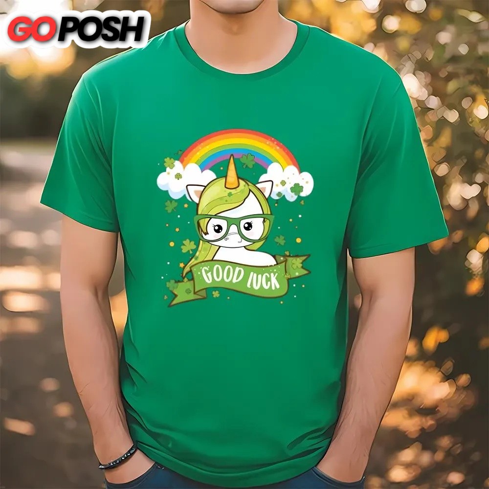 St Patricks Day T Shirt, Kawaii Good Luck Rainbow St Patricks Day Unicorn T-Shirt, Funny St Patricks Day Shirts