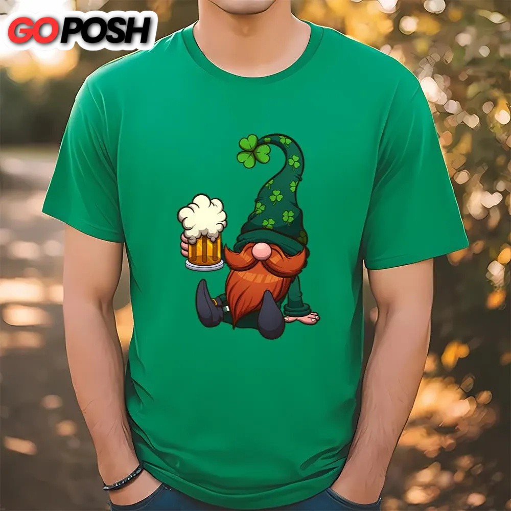St Patricks Day T Shirt, Leprechaun Gnome With Beer St Patricks T-Shirt, Funny St Patricks Day Shirts