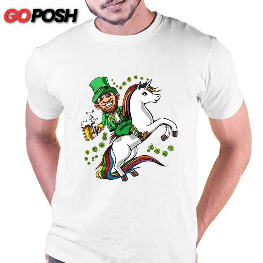 St Patricks Day T Shirt, Leprechaun Riding Unicorn St Patricks Day T-Shirt, Funny St Patricks Day Shirts