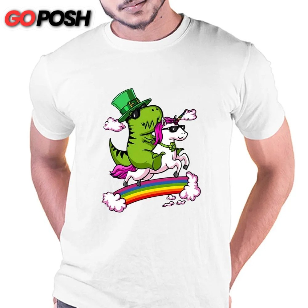 St Patricks Day T Shirt, Leprechaun T-Rex Dinosaur Riding Unicorn St Patricks Day Irish T-Shirt, Funny St Patricks Day Shirts