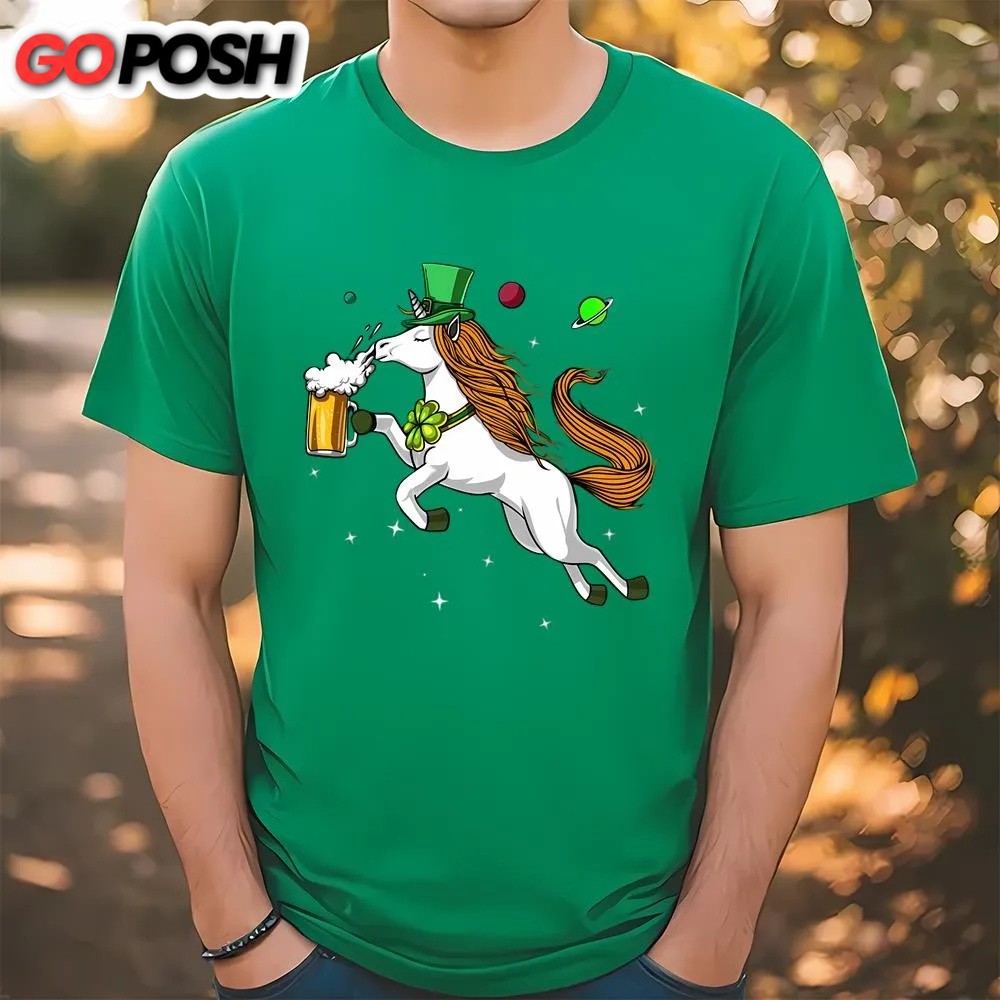 St Patricks Day T Shirt, Leprechaun Unicorn St Patricks Day Beer Irish Party T-Shirt, Funny St Patricks Day Shirts