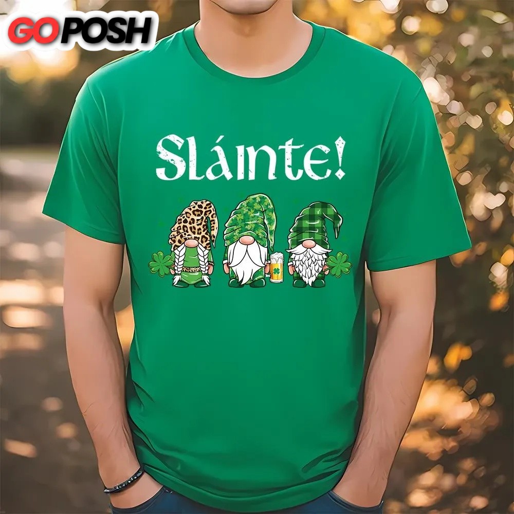St Patricks Day T Shirt, Slainte Three Gnomes Leprechaun St Patricks Day T-Shirt, Funny St Patricks Day Shirts