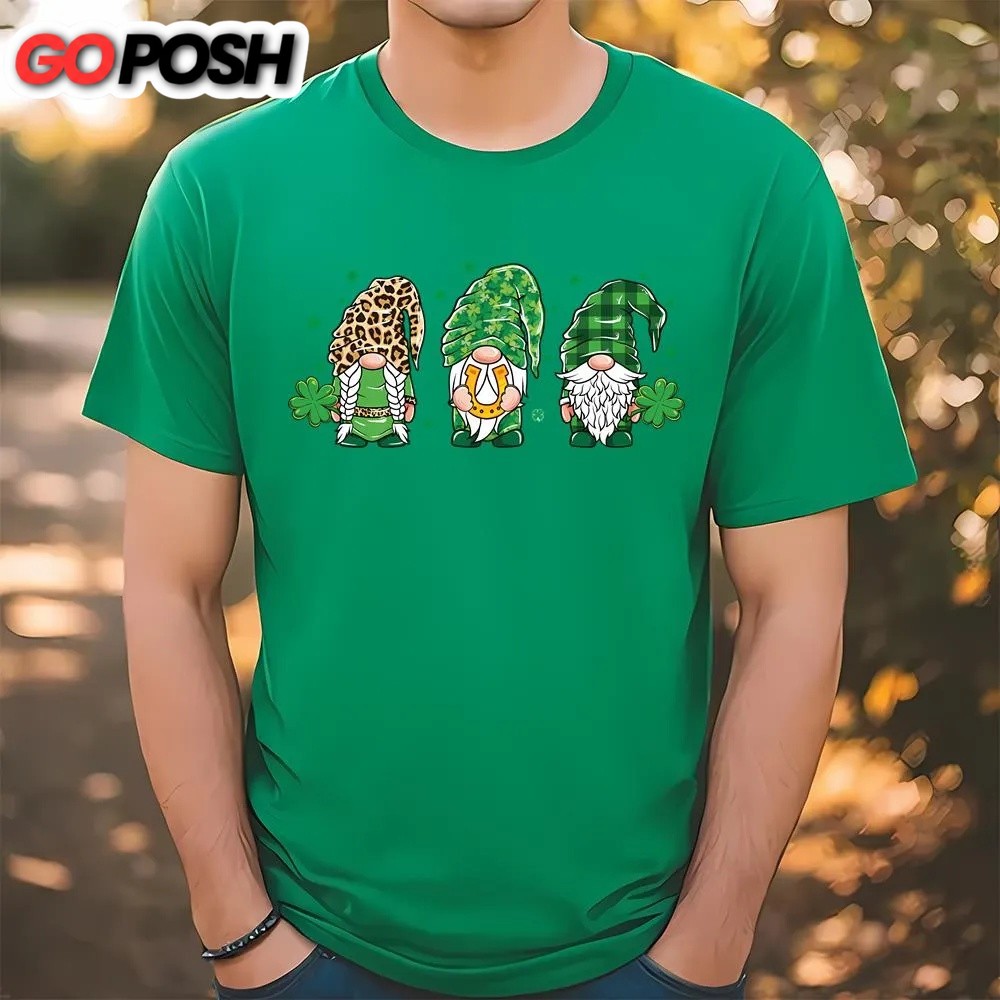 St Patricks Day T Shirt, St Patrick’s Day Gnomes Leopard Plaid T-Shirt, Funny St Patricks Day Shirts