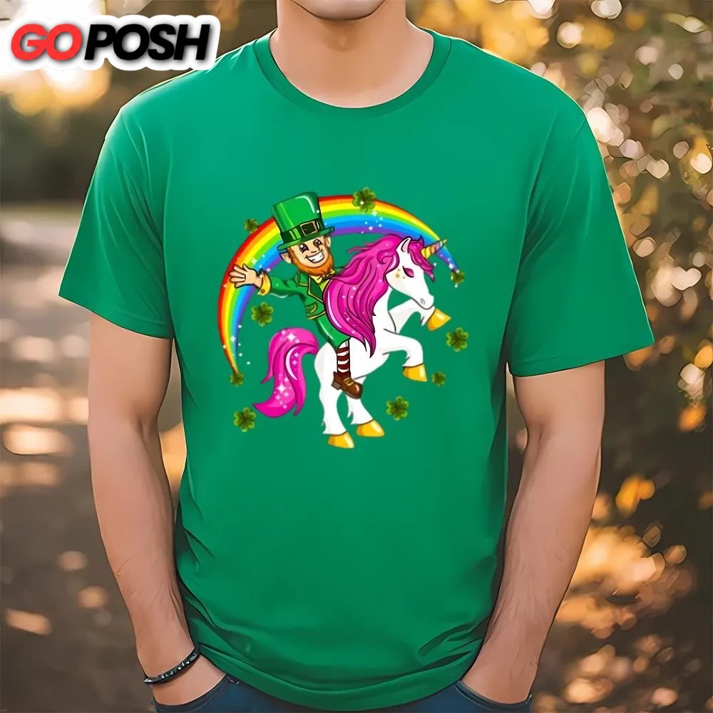 St Patricks Day T Shirt, St Patricks Day Leprechaun Riding Unicorn T-Shirt, Funny St Patricks Day Shirts