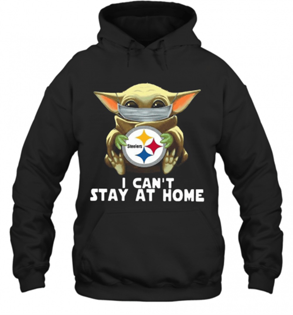 Star Wars Baby Yoda Mask Hug Pittsburgh Steelers I CanT Stay At Home T-Shirt
