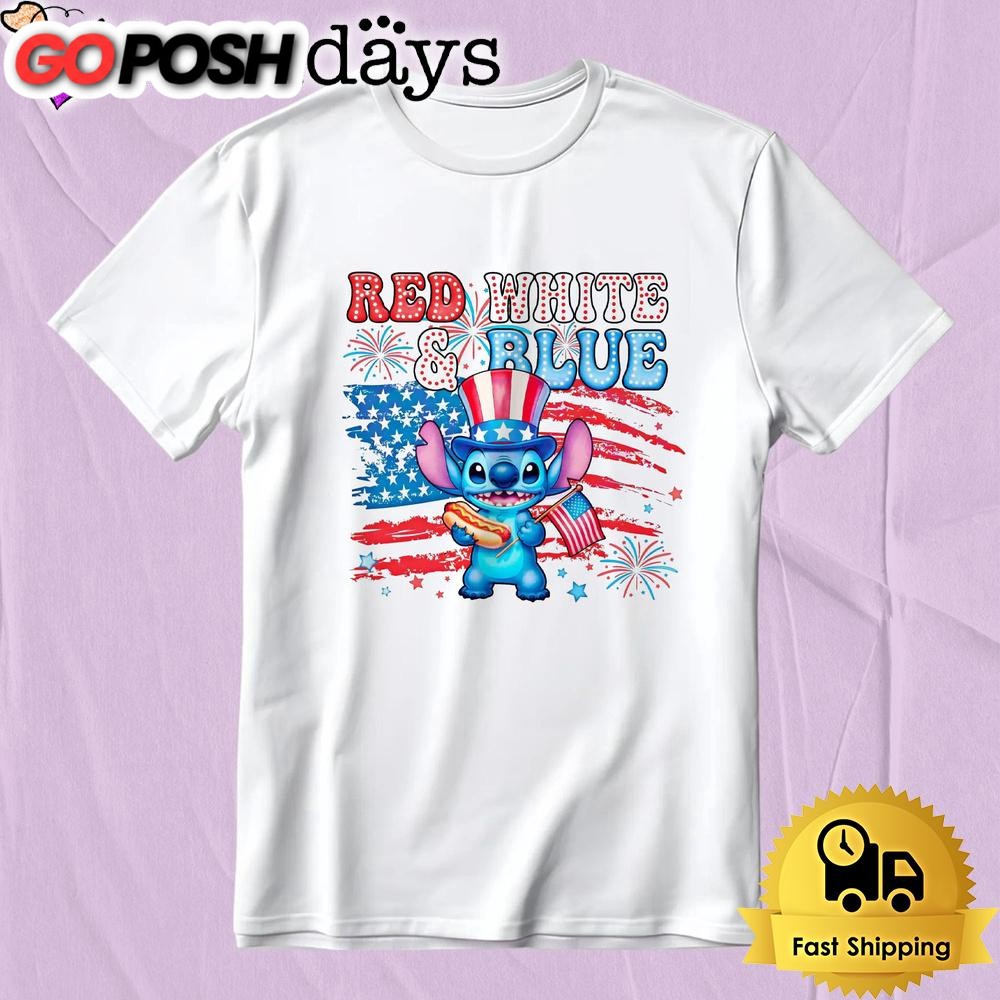 Stitch Hot Dog Eating 4th Of July Retro Patriotic Celebration T-Shirt