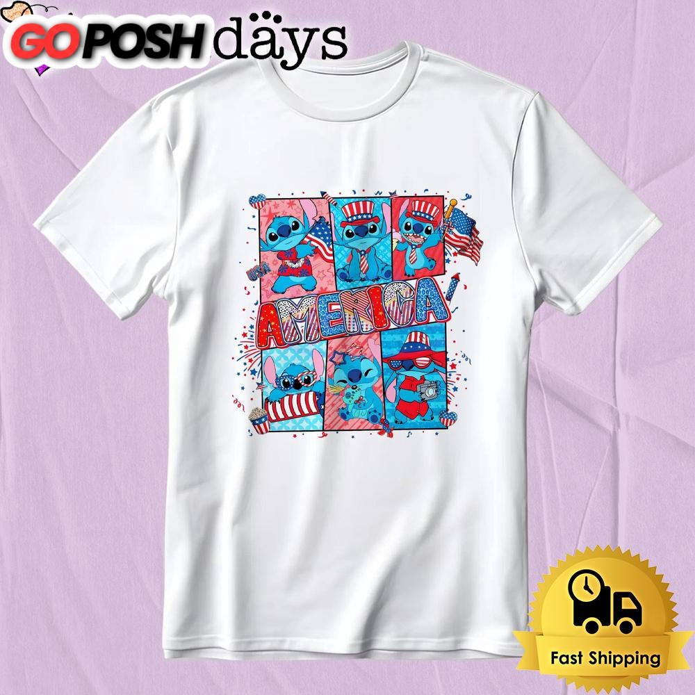 Stitch Retro America Fourth Of July Cartoon Coquette T-Shirt