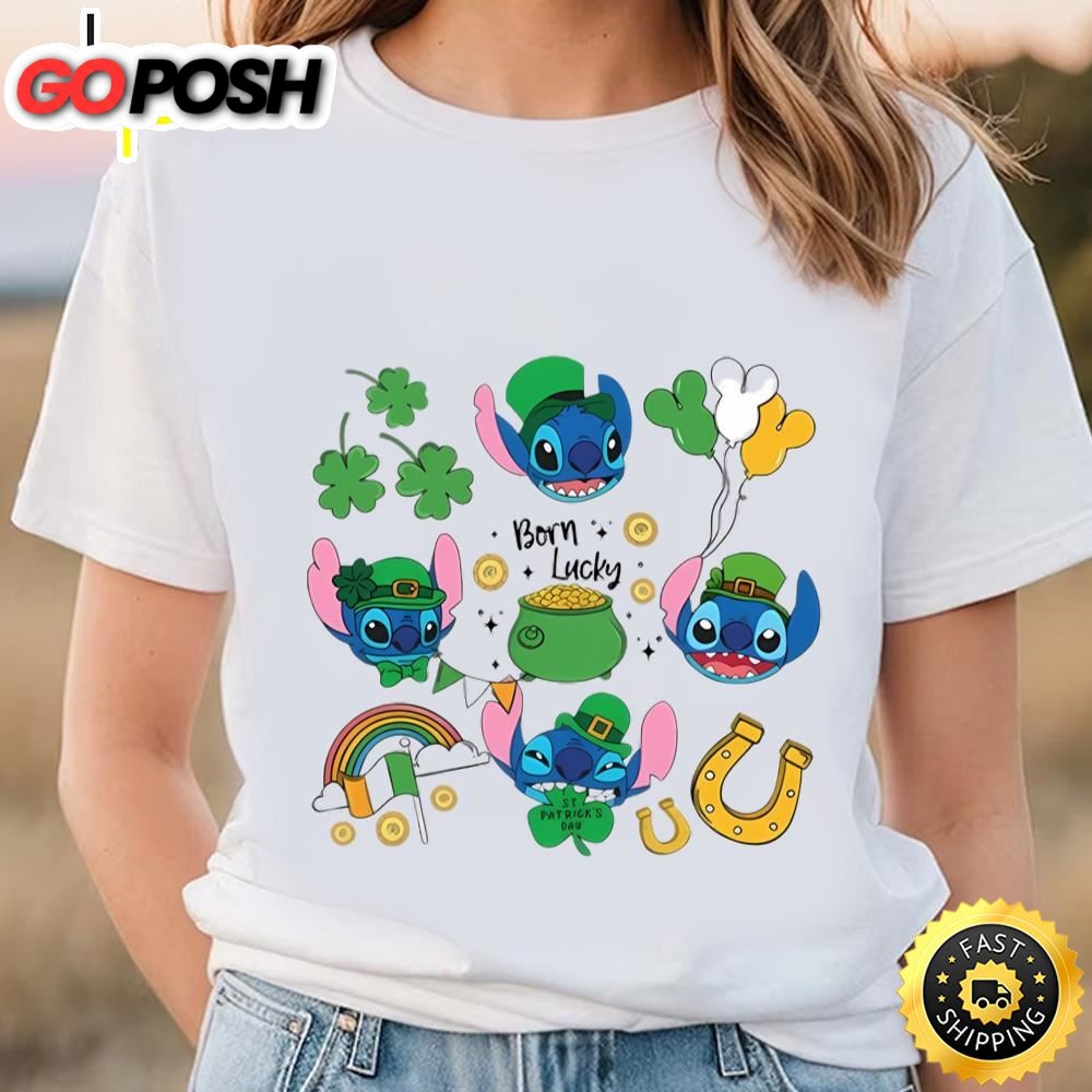 Stitch St Patricks Day Shirt, Stitch Born Lucky Shirt