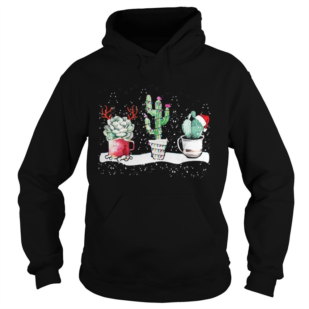 Succulent Christmas reindeer fairy lights and Santa hat shirt