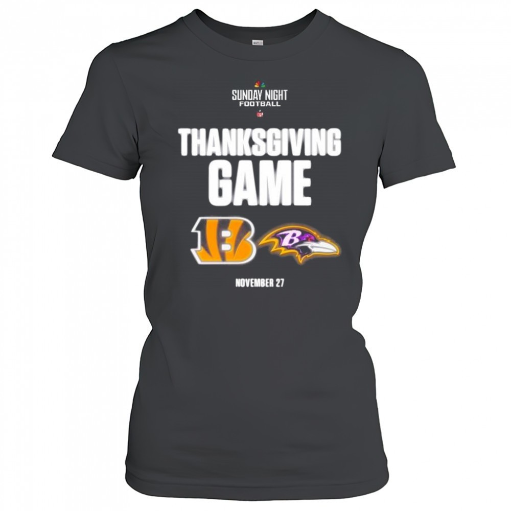 sunday-night-football-nfl-thanksgiving-game-cincinnati-bengals-vs-baltimore-rave-rnfljqnc Sunday Night Football NFL Thanksgiving Game Cincinnati Bengals vs Baltimore Ravens Nov 27 2025 t-shirt