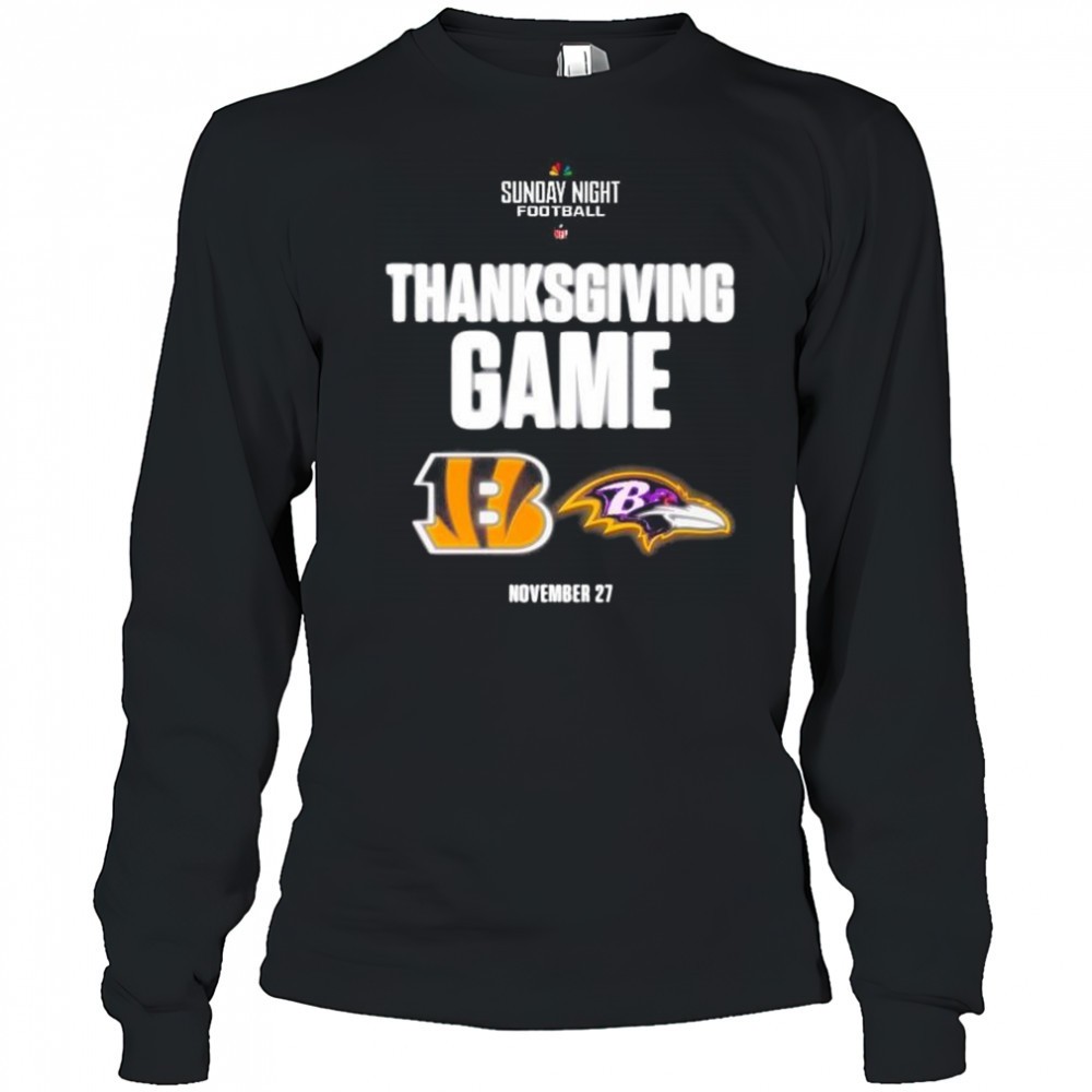 sunday-night-football-nfl-thanksgiving-game-cincinnati-bengals-vs-baltimore-rave-rnfljqnc Sunday Night Football NFL Thanksgiving Game Cincinnati Bengals vs Baltimore Ravens Nov 27 2025 t-shirt