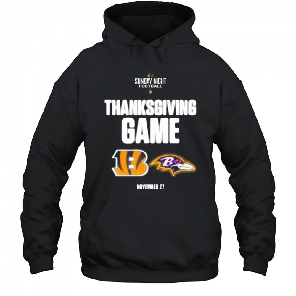 Sunday Night Football NFL Thanksgiving Game Cincinnati Bengals vs Baltimore Ravens Nov 27 2025 t-shirt