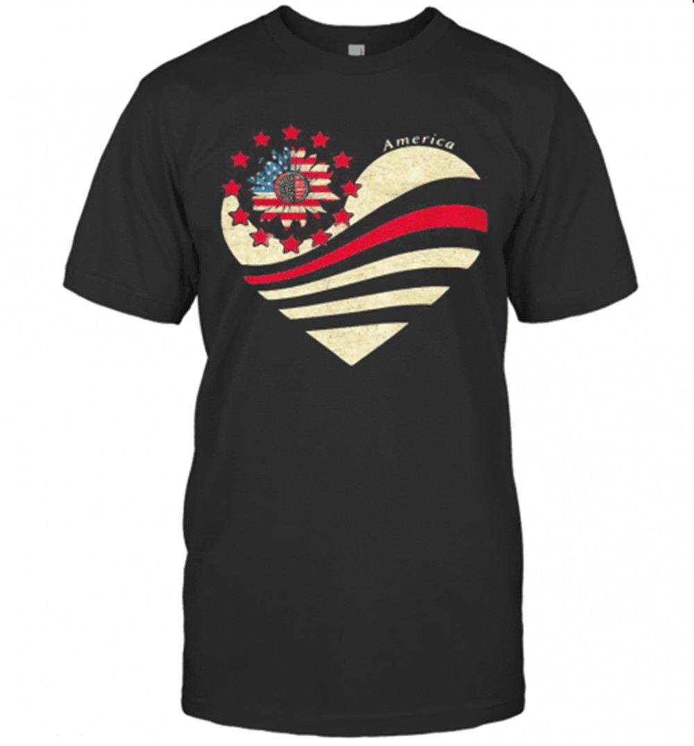 Sunflower Heart American Flag Independence Day T-Shirt
