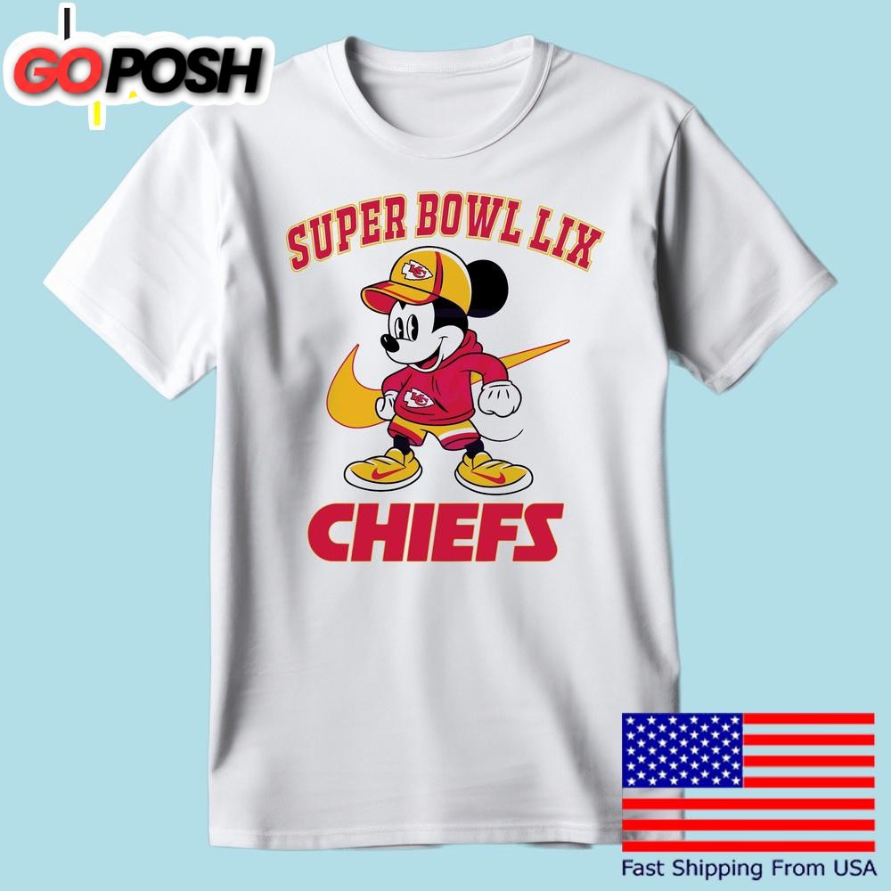 Super Bowl Lix Mickey Mouse Kansas City Chiefs T Shirt