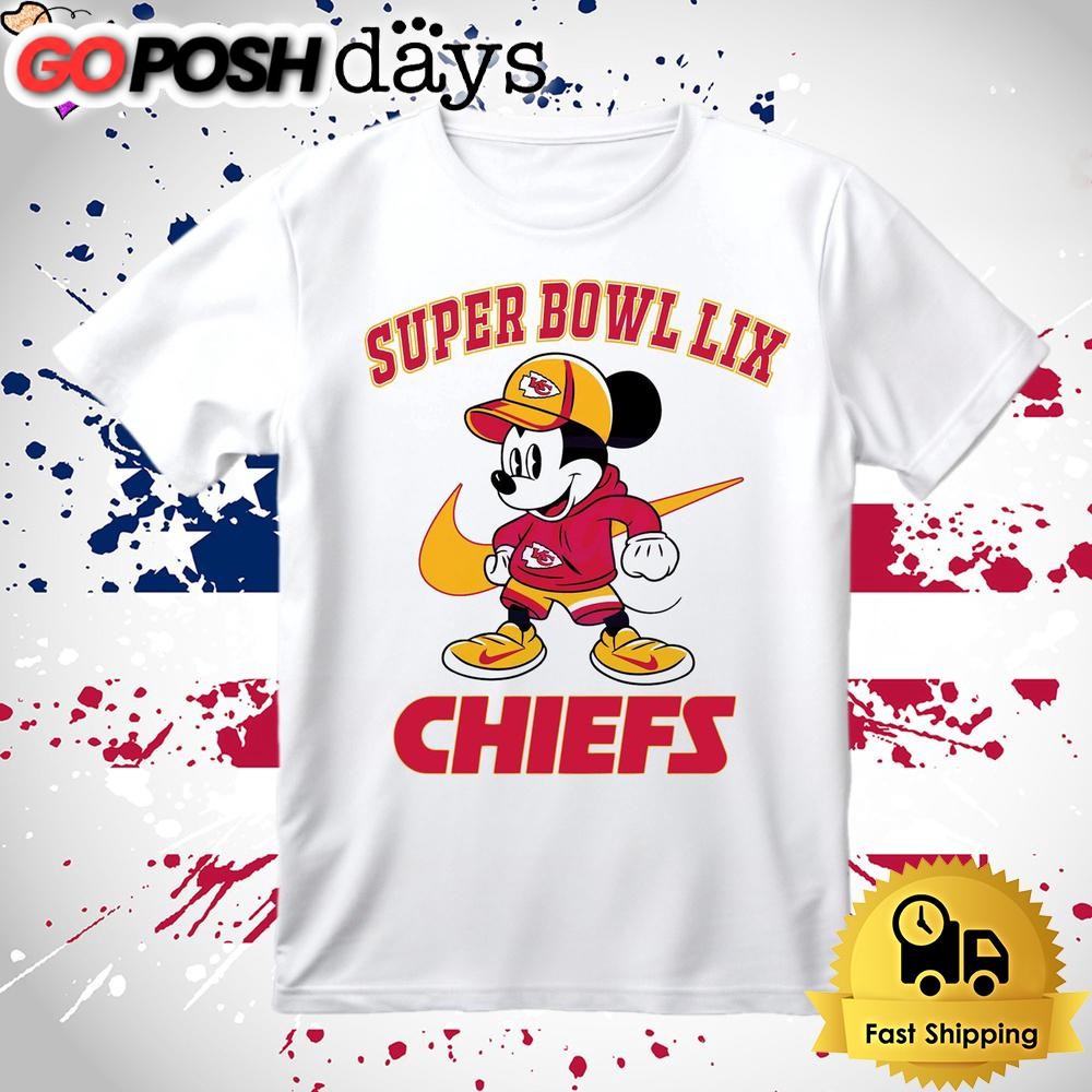 Super Bowl Lix Mickey Mouse Kansas City Chiefs T Shirt