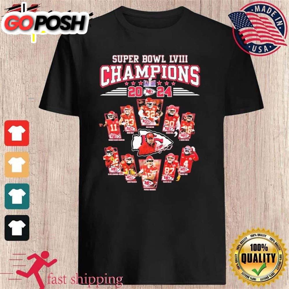 Super Bowl Lviii Champions 2025 Kc Chiefs Card Signatures Shirt