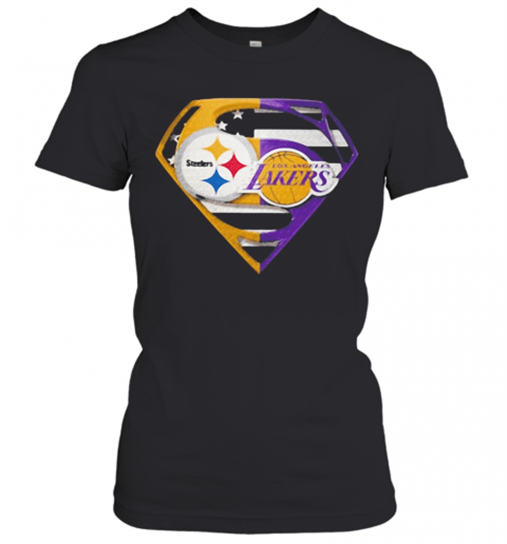 superhero-pittsburgh-steelers-and-los-angeles-lakers-diamond-american-flag-indep-jonpr22r Superhero pittsburgh steelers and los angeles lakers diamond american flag independence day shirt T-Shirt