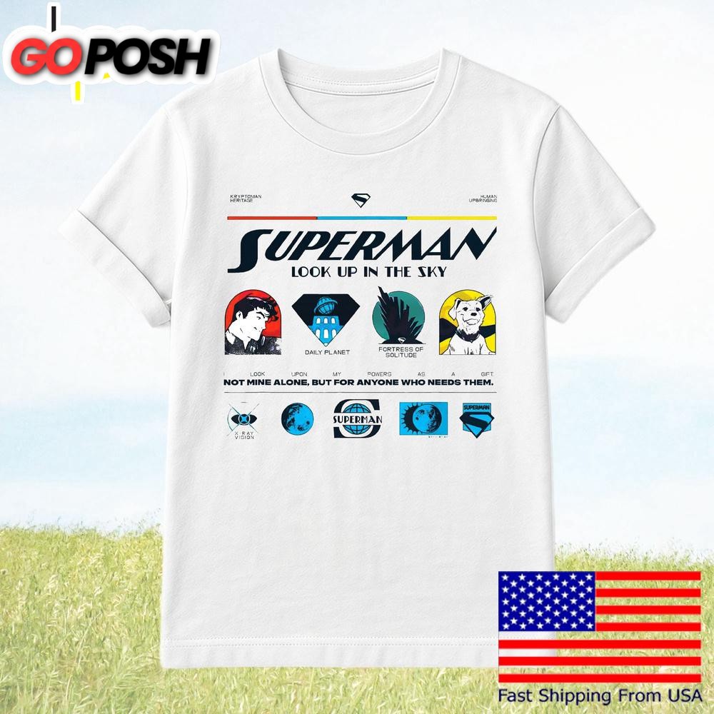 Superman Look Up In The Sky Retro Icons Daily Planet Fortress Krypto T-Shirt