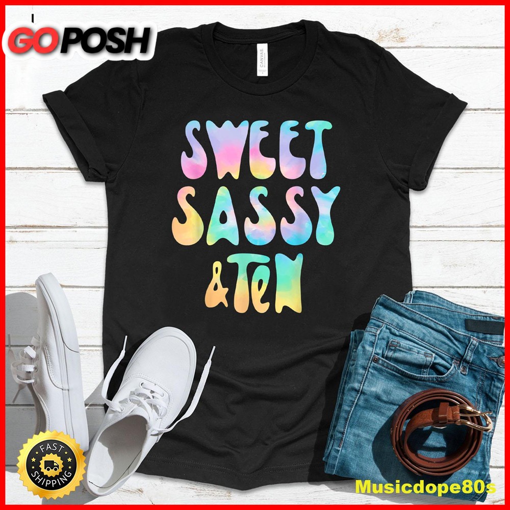Sweet Sassy and Ten 10th Birthday Girl Tie Dye 10 Year Old T-Shirt