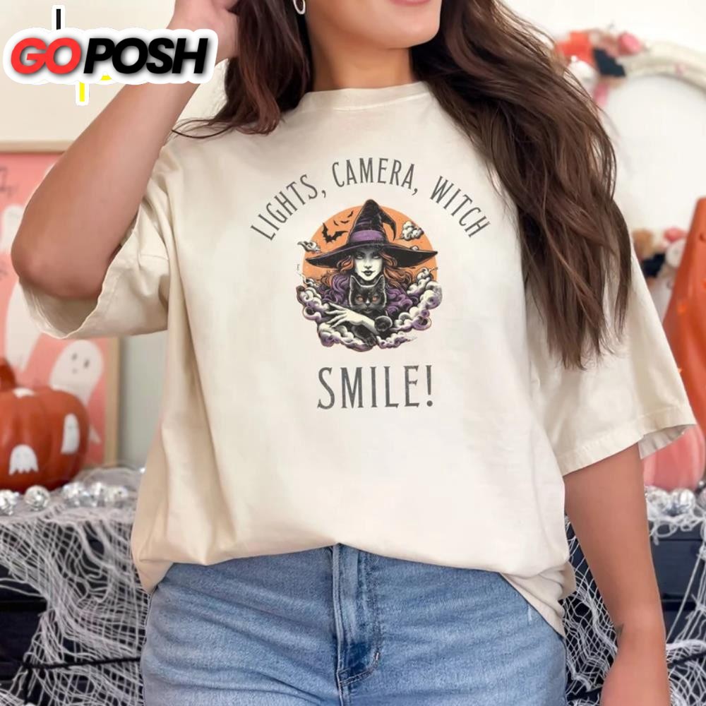 Swift Halloween Shirt Lights Camera Witch Smile Tortured TS Fan Merch Festive Halloween Shirt – Mother Of Cats