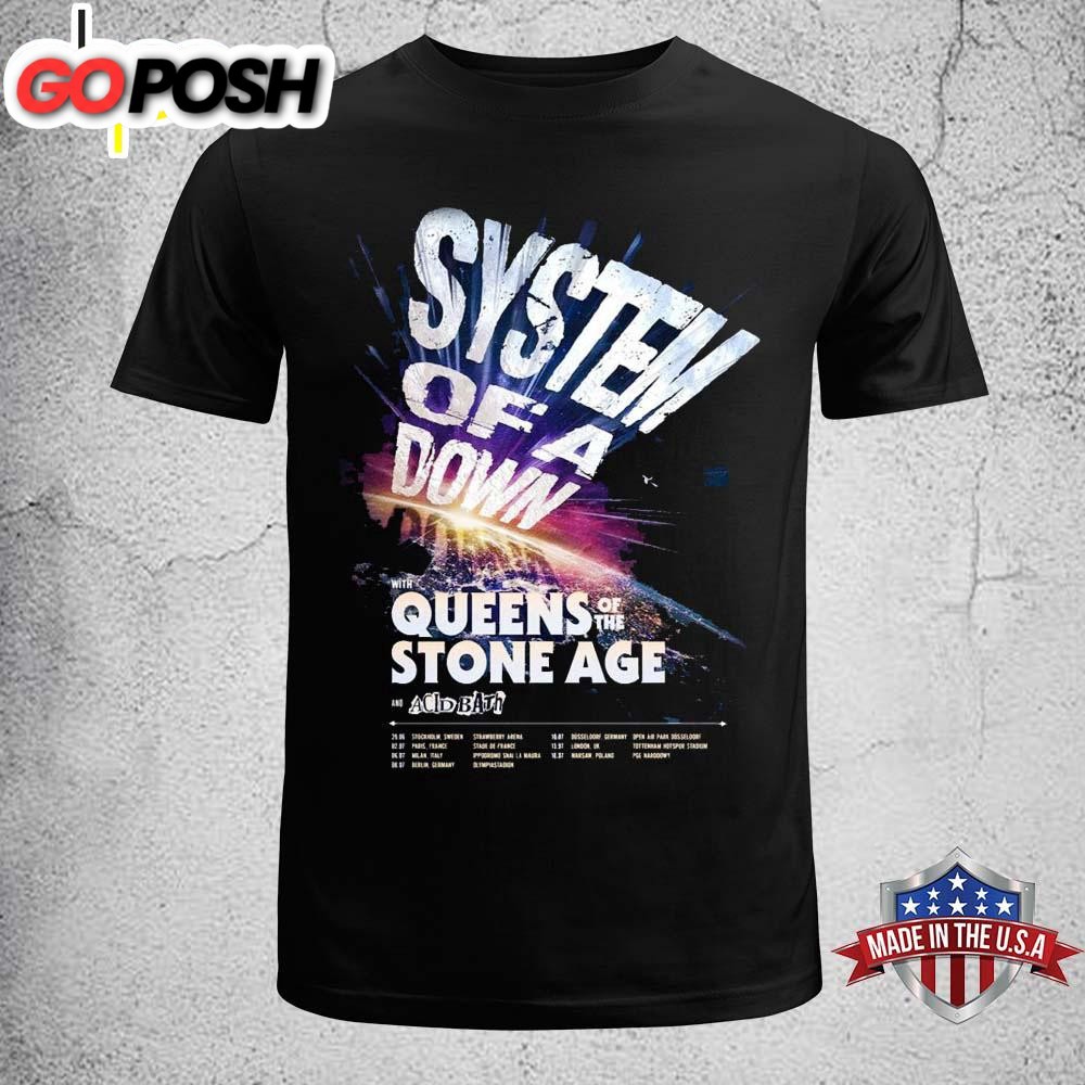 System Of A Down With Queens Of The Stone Age And Acid Bath 2026 UK And EU Unisex T-Shirt