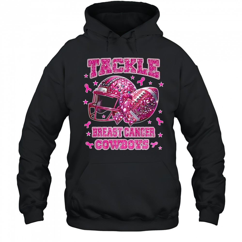 Tackle breast cancer Dallas Cowboys pink ribbon helmet ball diamond shirt