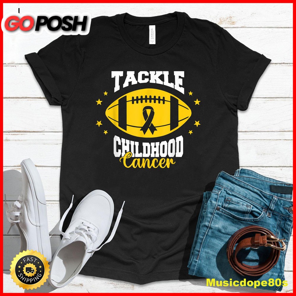 Tackle Childhood Cancer Awareness Football Gold Ribbon Kids T-Shirt