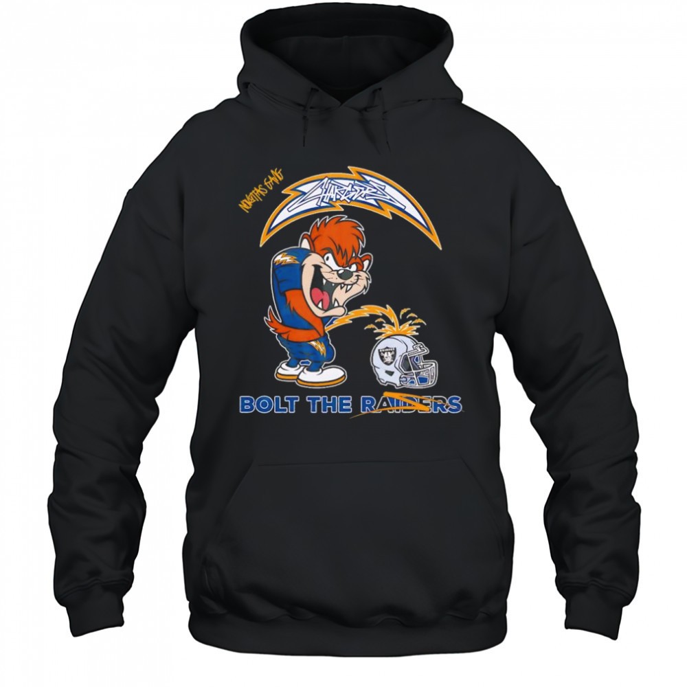 Tasmanian Devil Los Angeles Chargers Oakland Raiders helmet Bolts the Raiders shirt