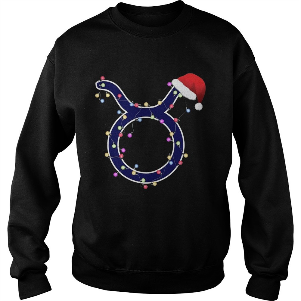 Taurus Zodiac Sign In Christmas Lights And Santas Hat TShirt