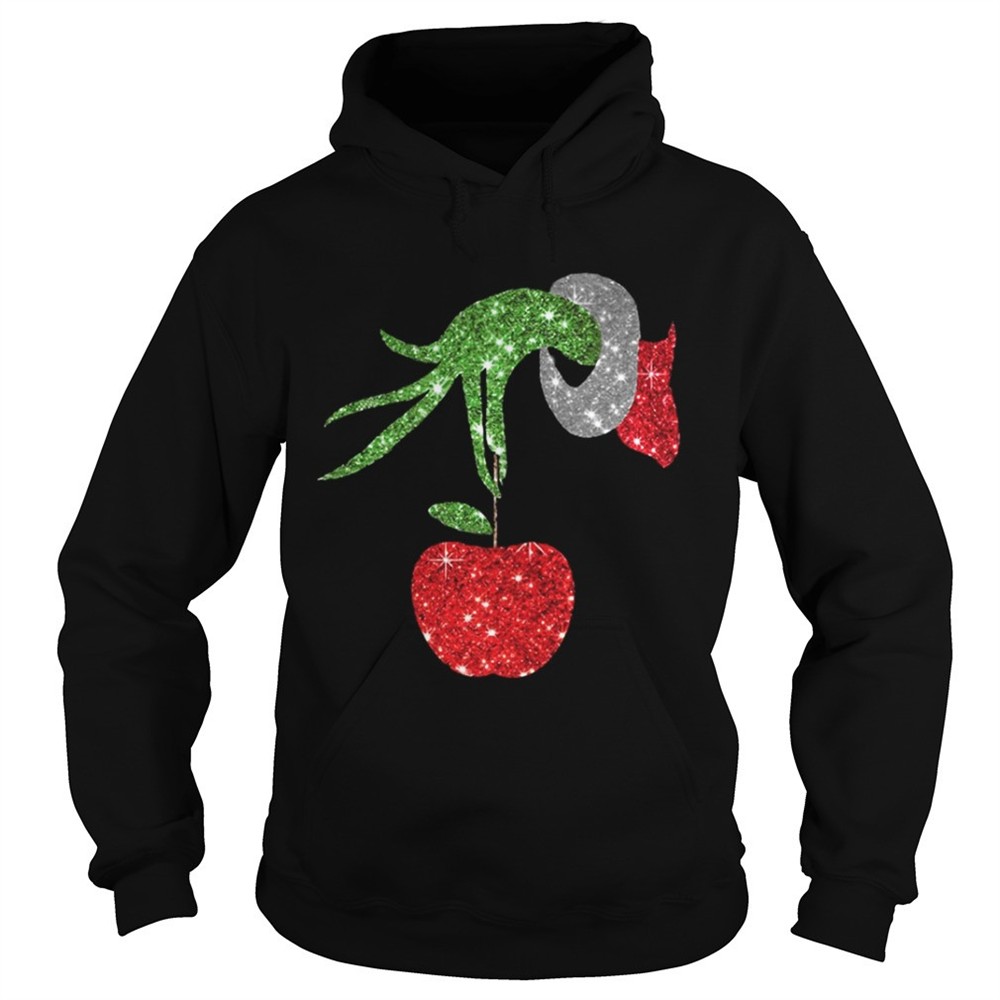 Teacher Grinch hand holding apple ornament shirt