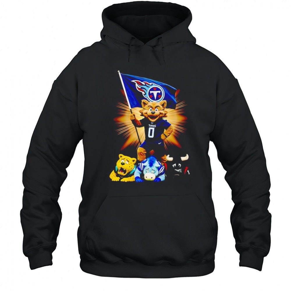 Tennessee Titans mascot standing with flag shirt