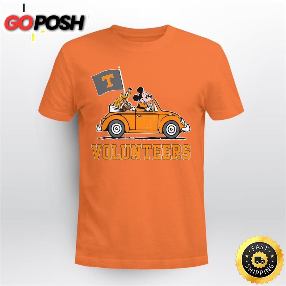 Tennessee Volunteers Pluto and Mickey Mouse Driving in a Car Shirt Mickey Mouse 100 Year Anniversary Shirt