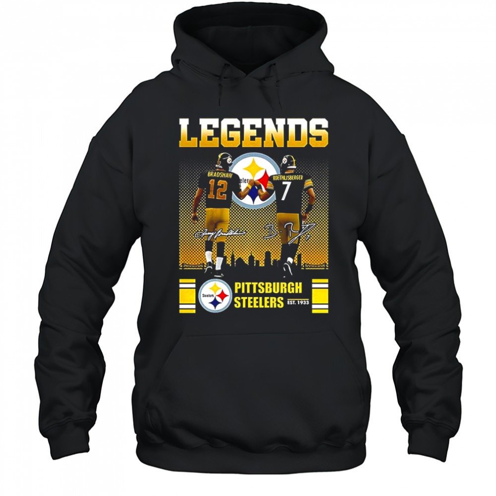 Terry Bradshaw and Ben Roethlisberger Pittsburgh Steelers football legends signature shirt