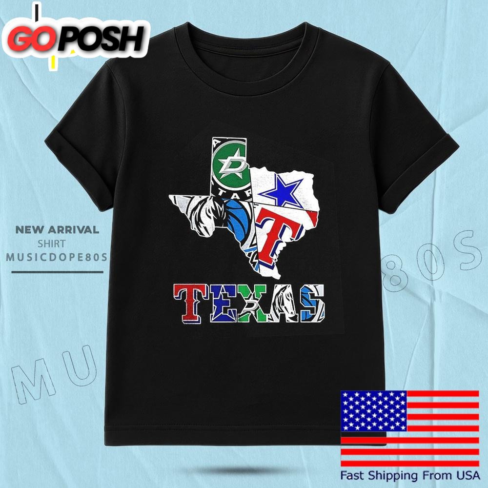 Texas Sports Teams Logo Map T Shirt