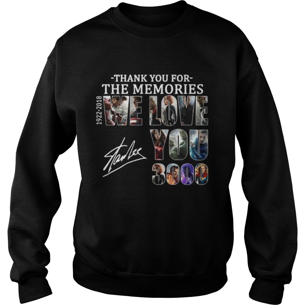 Thank you for the memories 19222018 we love you 3000 Stan Lee shirt