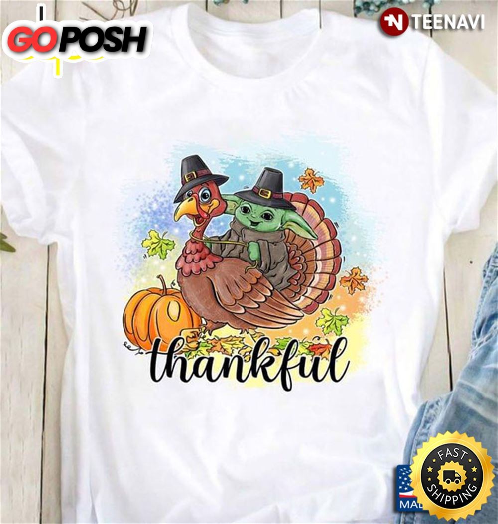 Thankful Funny Turkey And Baby Yoda For Thanksgiving