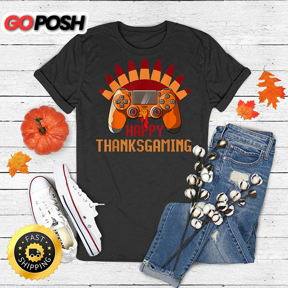 Thanksgiving Gamer Turkey Gaming Controller Kids Boys Men T-Shirt