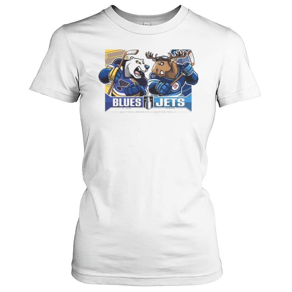 the-2025-stanley-cup-playoffs-st-louis-blues-vs-winnipeg-jets-western-conference-r4rdvy9m The 2025 Stanley Cup Playoffs St Louis Blues Vs Winnipeg Jets Western Conference Quarter Finals Mascots T-shirt