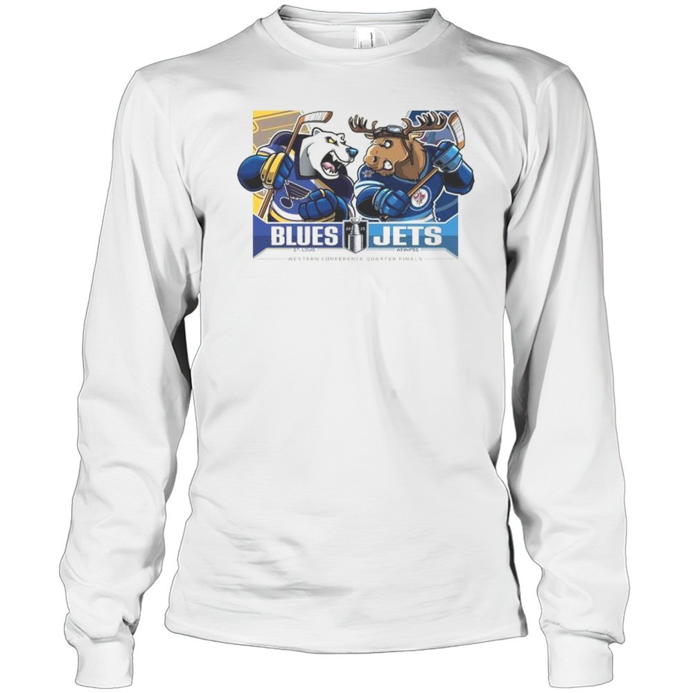 the-2025-stanley-cup-playoffs-st-louis-blues-vs-winnipeg-jets-western-conference-r4rdvy9m The 2025 Stanley Cup Playoffs St Louis Blues Vs Winnipeg Jets Western Conference Quarter Finals Mascots T-shirt
