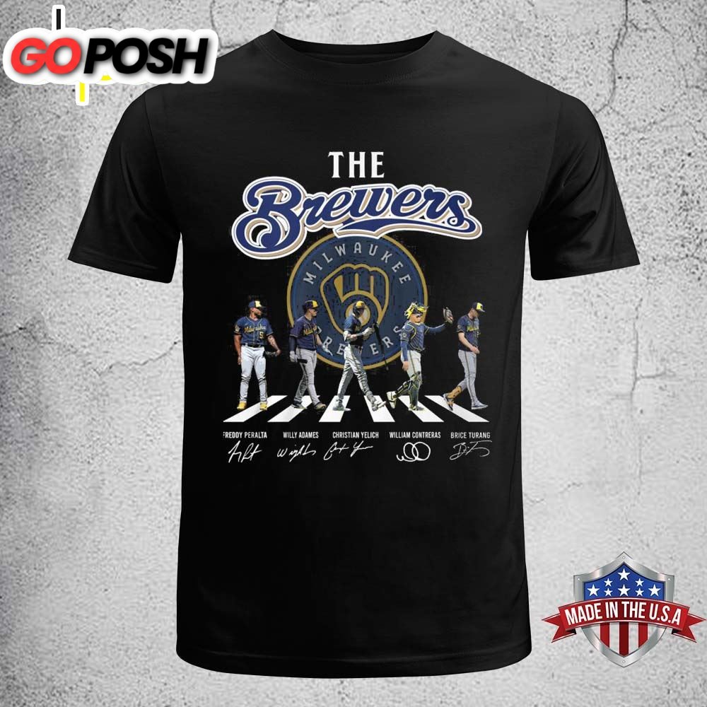 The Brewers Abbey Road Milwaukee Brewers Baseball T Shirt Signatures Black