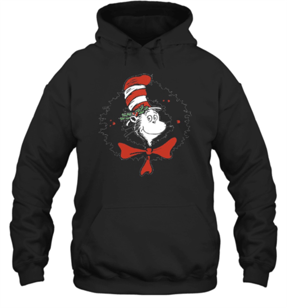 The Cat In The Hat With A Christmas Wreath Teacher T-Shirt