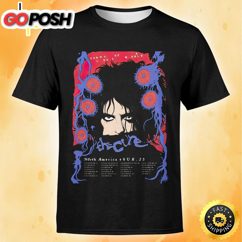 The Cure Shows Of A Lost World Tour 2025 Poster Faded Red – Soft Blue Tshirt