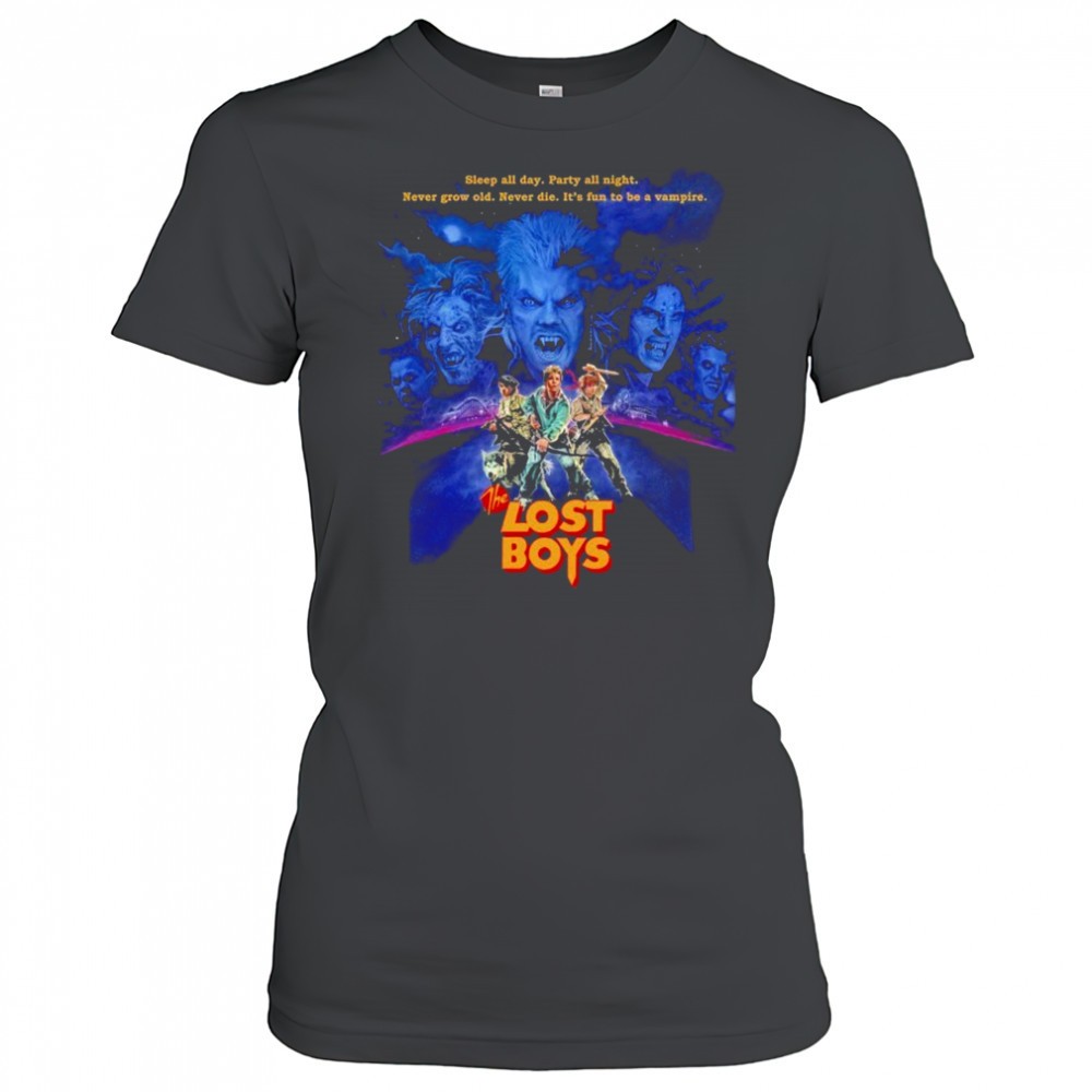 the-lost-boys-sleep-all-day-party-all-night-never-grow-old-never-die-its-fun-to-m12mofhx The Lost Boys Sleep All Day Party All Night Never Grow Old Never Die Its Fun To Be A Vampire Squad T-shirt