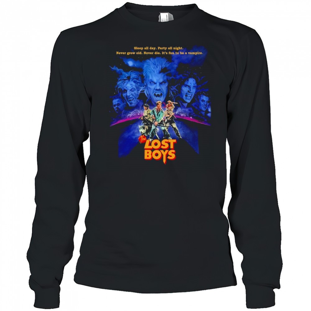 the-lost-boys-sleep-all-day-party-all-night-never-grow-old-never-die-its-fun-to-m12mofhx The Lost Boys Sleep All Day Party All Night Never Grow Old Never Die Its Fun To Be A Vampire Squad T-shirt
