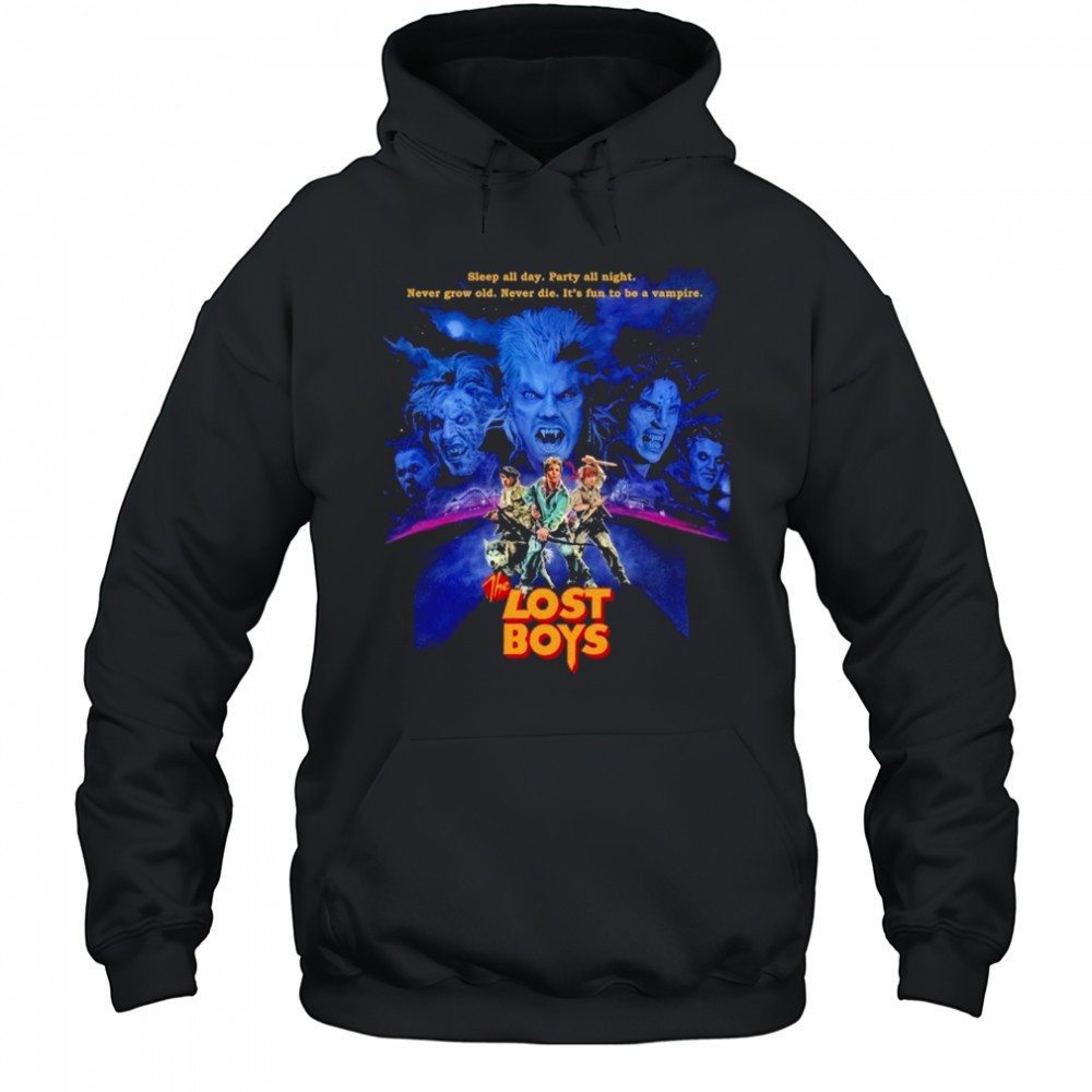the-lost-boys-sleep-all-day-party-all-night-never-grow-old-never-die-its-fun-to-m12mofhx The Lost Boys Sleep All Day Party All Night Never Grow Old Never Die Its Fun To Be A Vampire Squad T-shirt