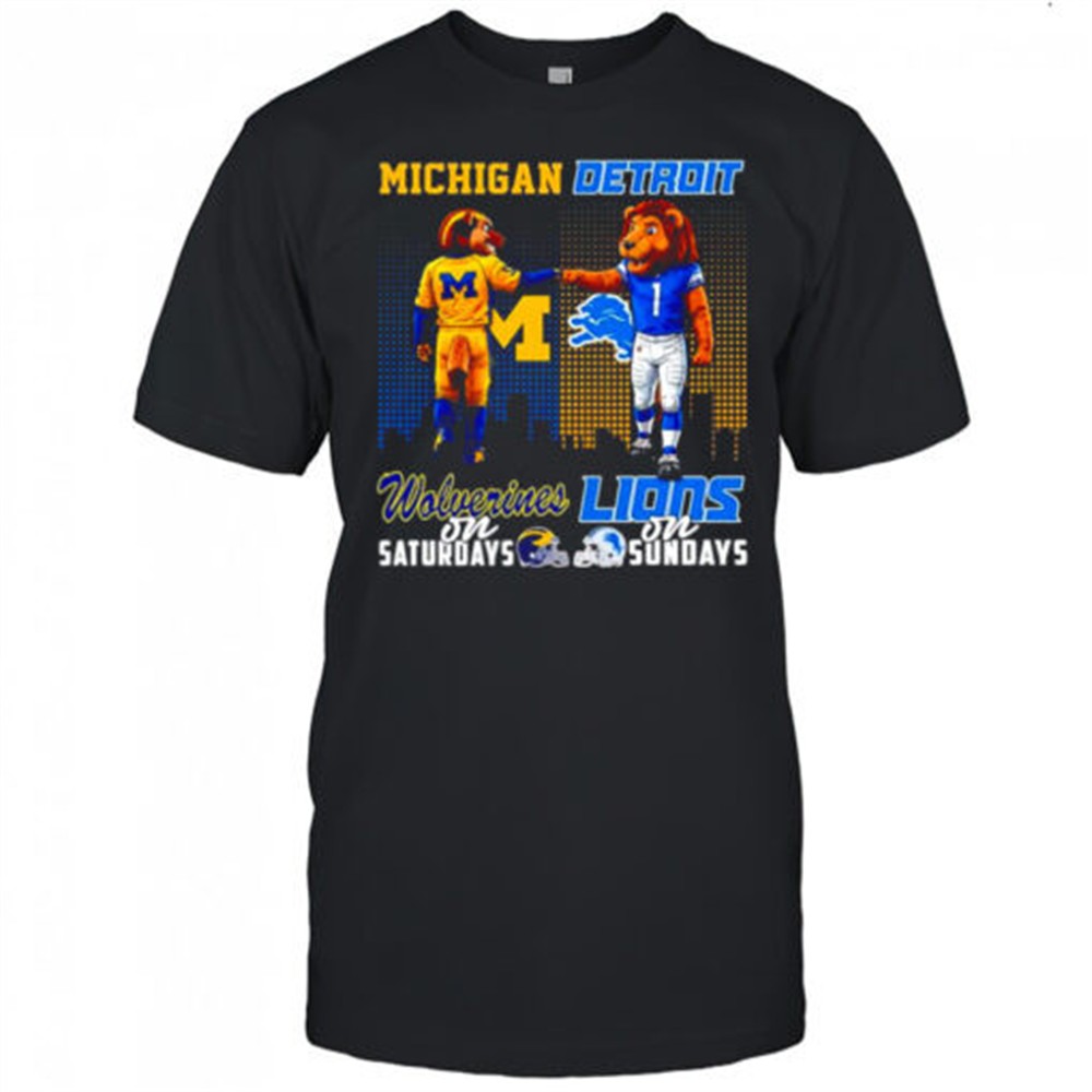 the-michigan-wolverines-on-saturdays-and-detroit-lions-on-sundays-mascots-colleg-y3ubatv0 The Michigan Wolverines on Saturdays and Detroit Lions on Sundays mascots college shirt