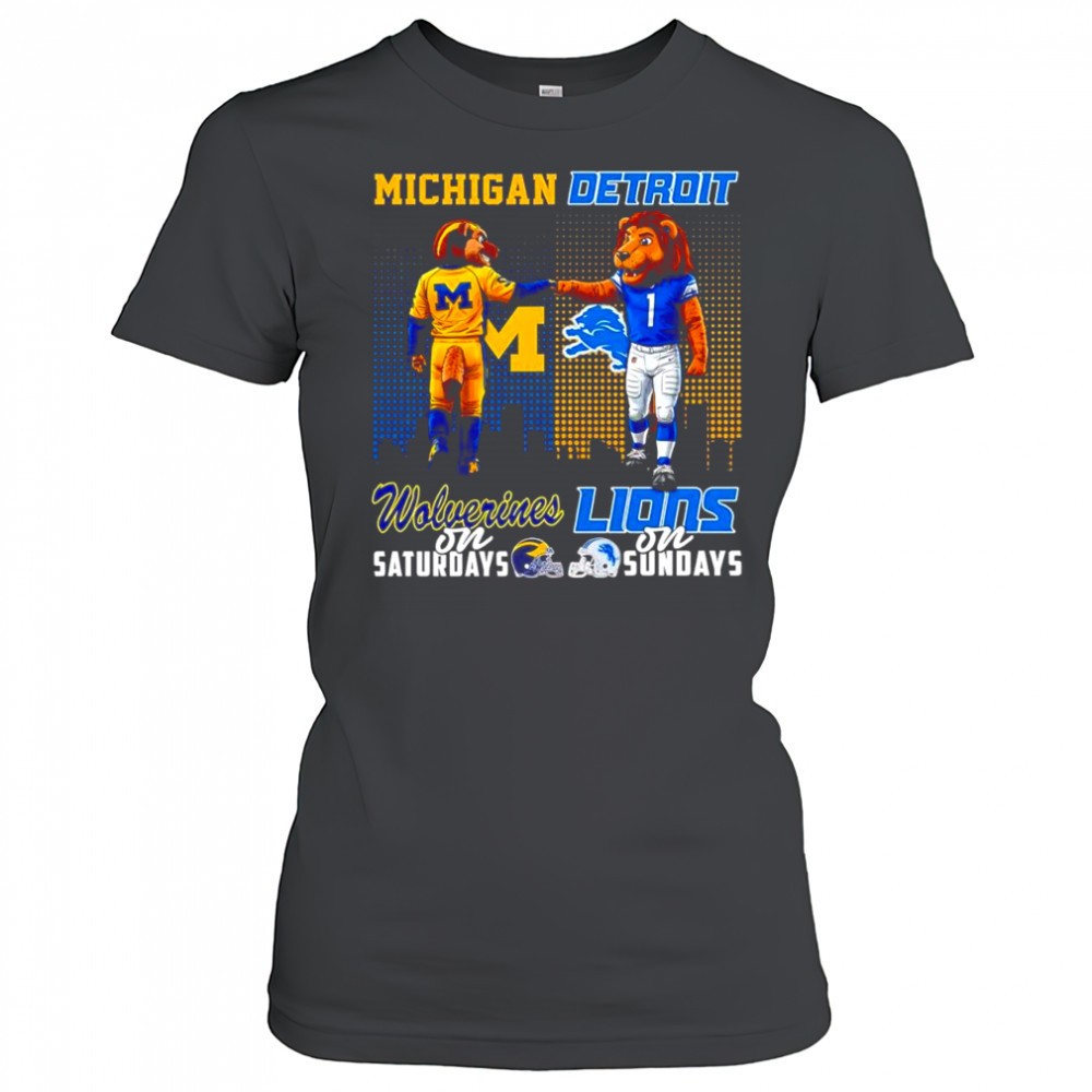 the-michigan-wolverines-on-saturdays-and-detroit-lions-on-sundays-mascots-colleg-y3ubatv0 The Michigan Wolverines on Saturdays and Detroit Lions on Sundays mascots college shirt